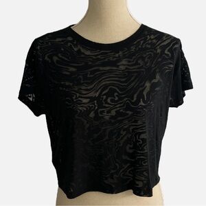 Lululemon Cates Tee Shirt Veil Black Burnout Small Short Sleeve Cropped‎